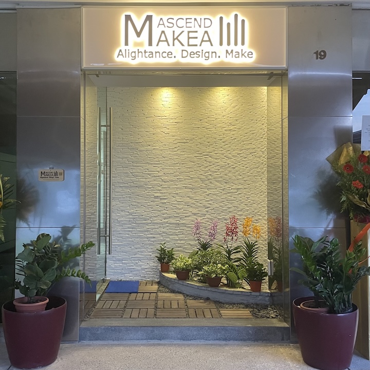 Front entrance of Ascend Makea design studio featuring modern signage and welcoming storefront.