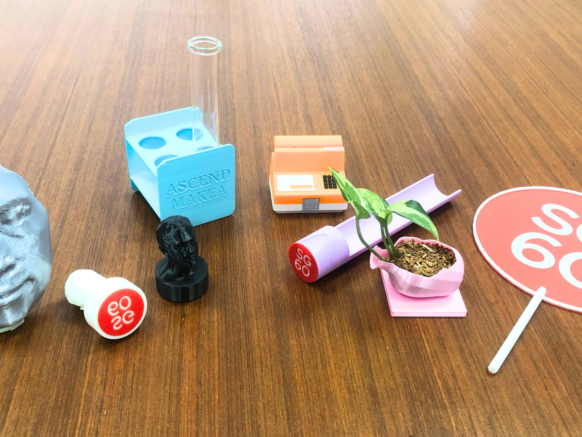 Latest 3D-printed merchandise products designed at Ascend Makea, showcasing creative and functional prototypes.